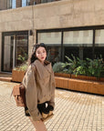 French double-breasted short trench coat with oversized lapel