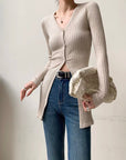 Khaki Long-Sleeve Knit Cardigan