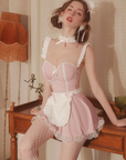 Sweet maid-style open-back lingerie set with built-in padding