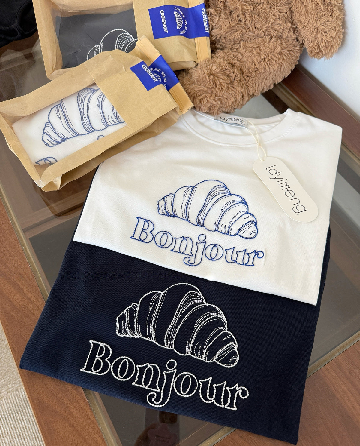 Korean-Inspired Croissant Embroidered Tee