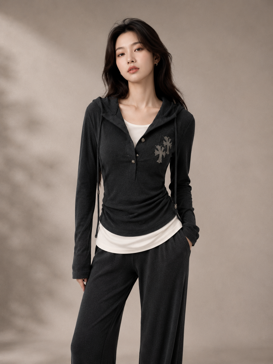 Rhinestone Cross Hoodie Lounge Set