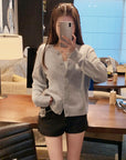 Custom Star-Shaped Rhinestone Button Knit Cardigan