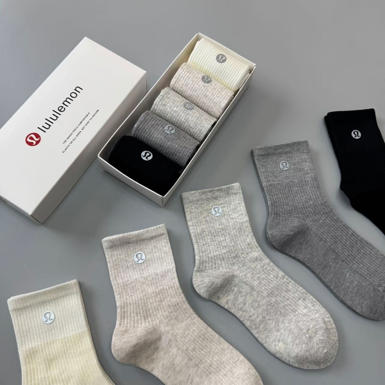 LULU reflective logo cotton socks (5 pairs)