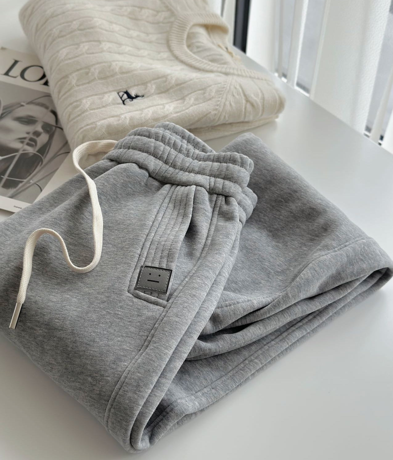 Korean Smile Patch Fleece Joggers