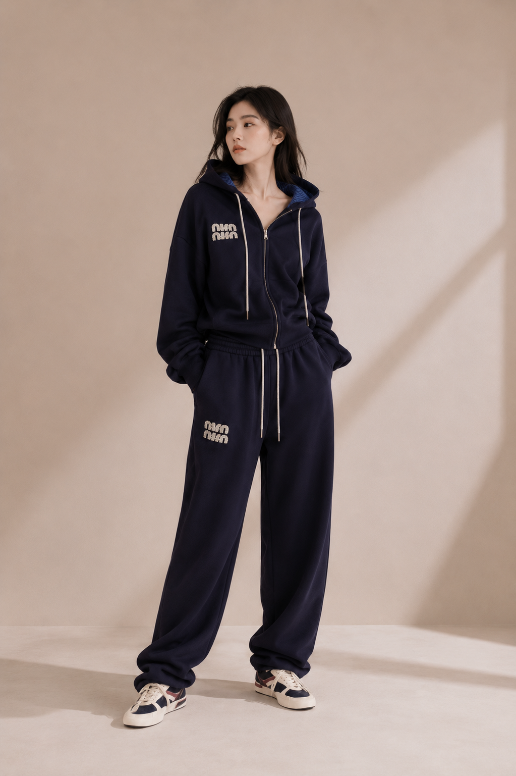 Rhinestone Logo Hooded Lounge Set