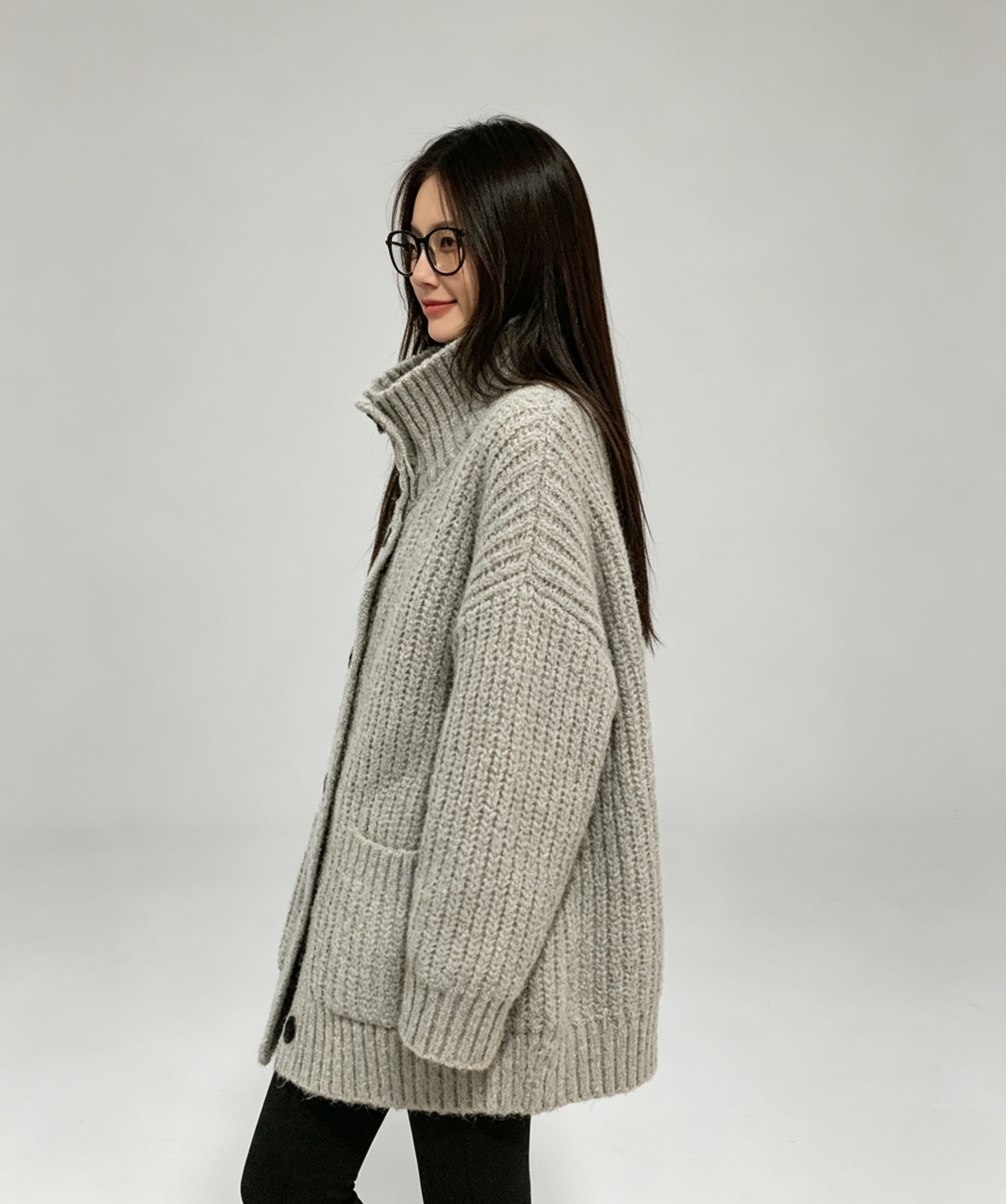 Korean-style wool knit cardigan with a relaxed, stylish design