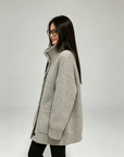Korean-style wool knit cardigan with a relaxed, stylish design