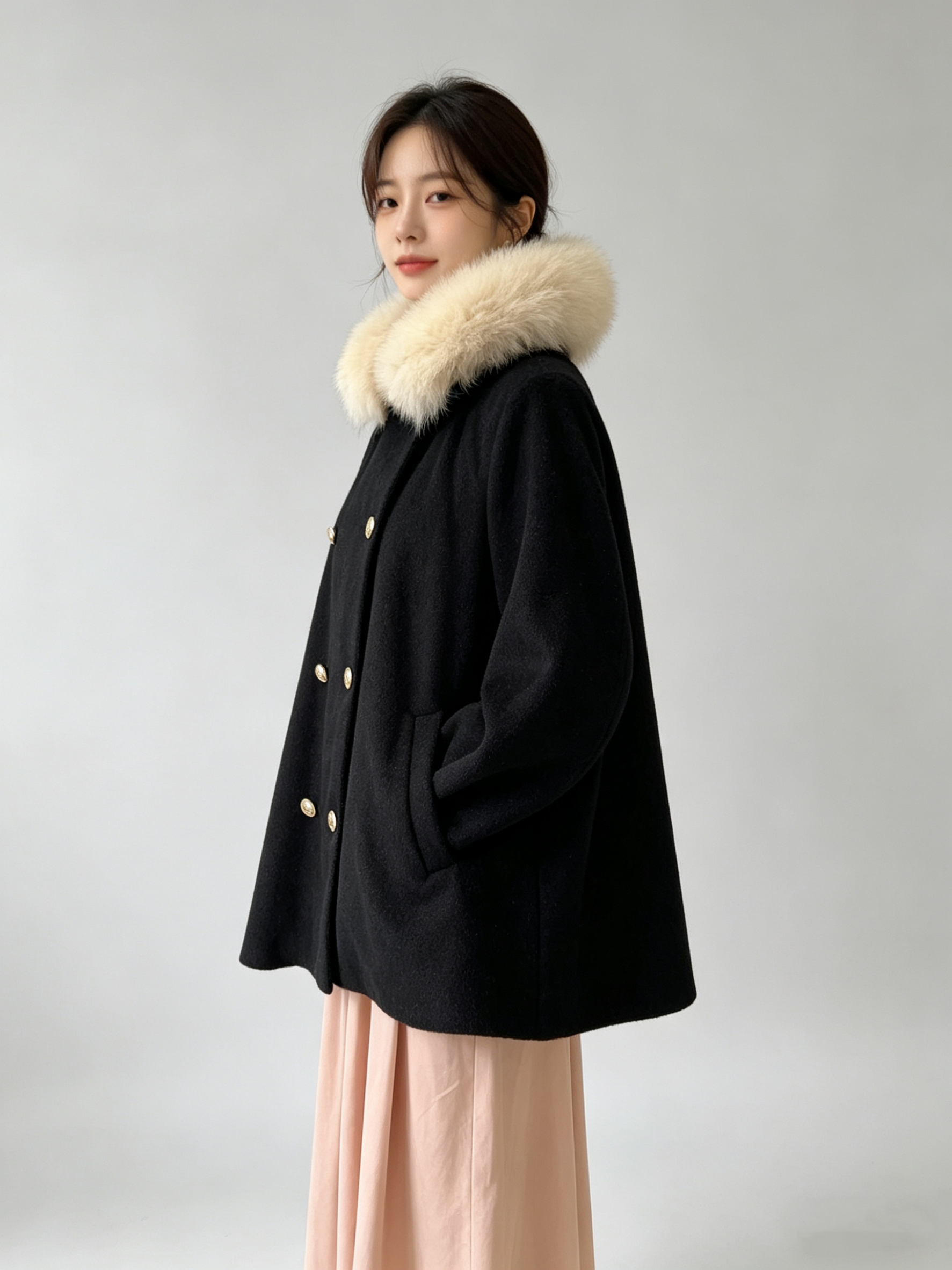 Mocha Fur-Collar Cape Coat