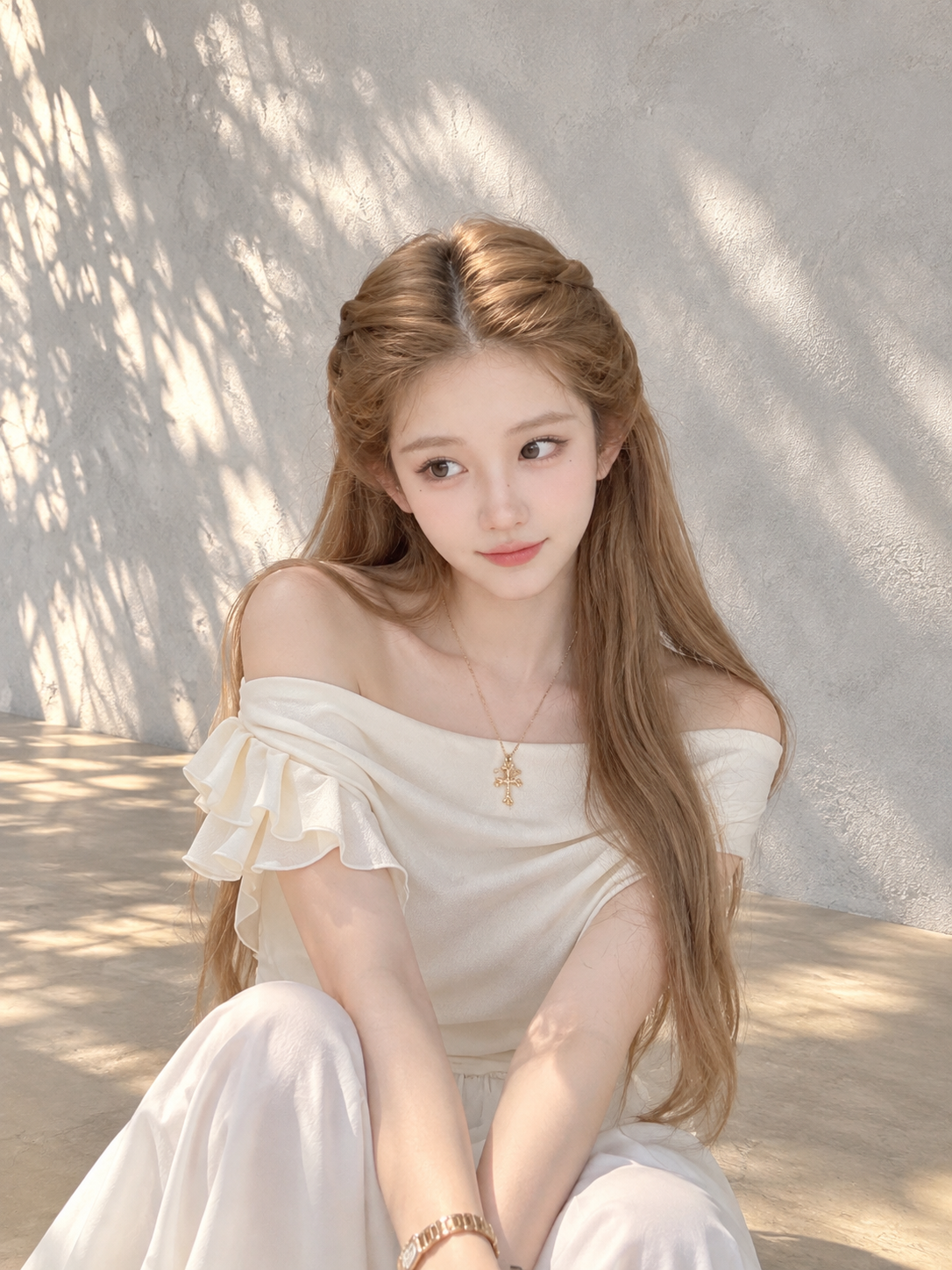 Asymmetric off-shoulder ruffle-drape top
