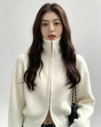 Double-Zip High Neck Thick Knit Cardigan