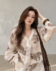 Relaxed Paisley V-Neck Top