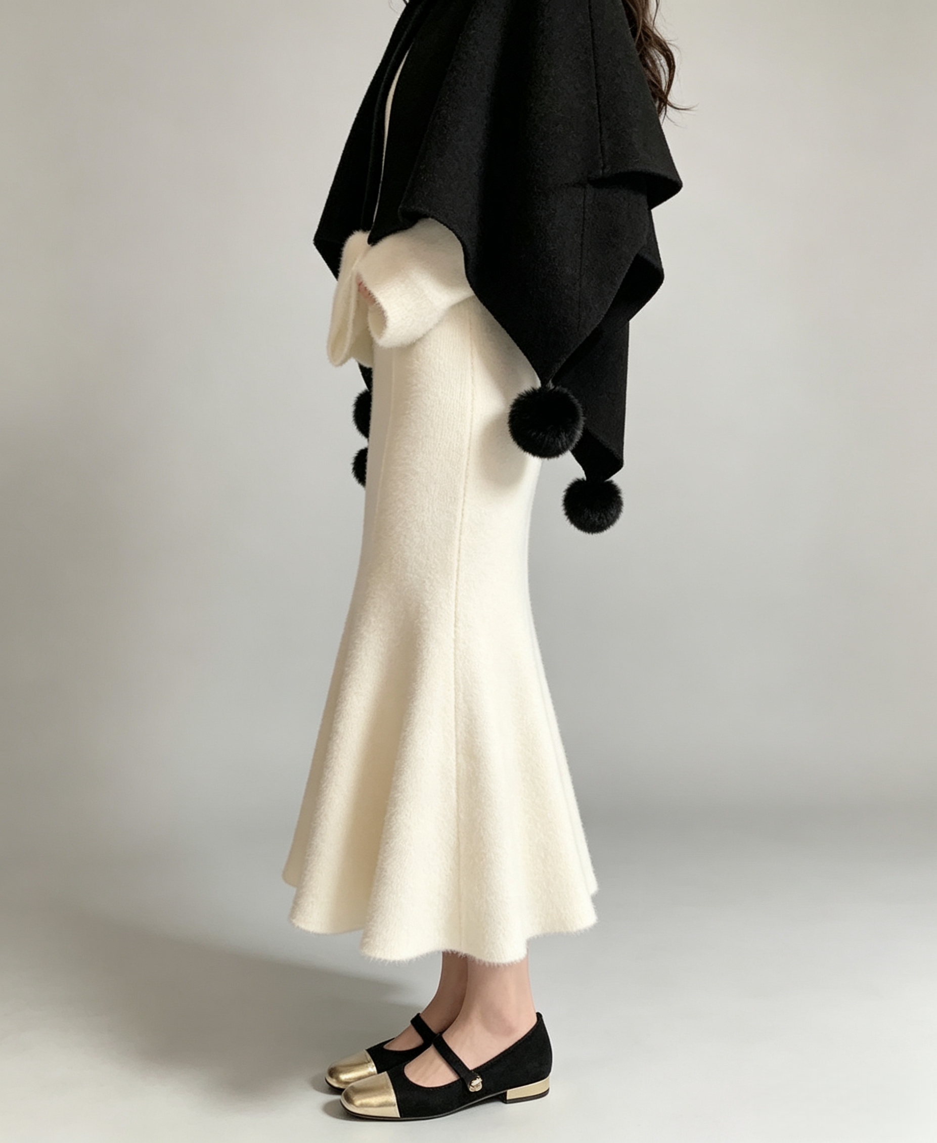 Thick Knit High-Waisted Fishtail Skirt