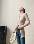 Khaki Long-Sleeve Knit Cardigan