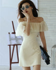 French Square Neck One Line Shoulder Temperament Dress