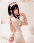 Open-Front Cross-Back Cutout Nurse Lingerie Costume (with Stockings)