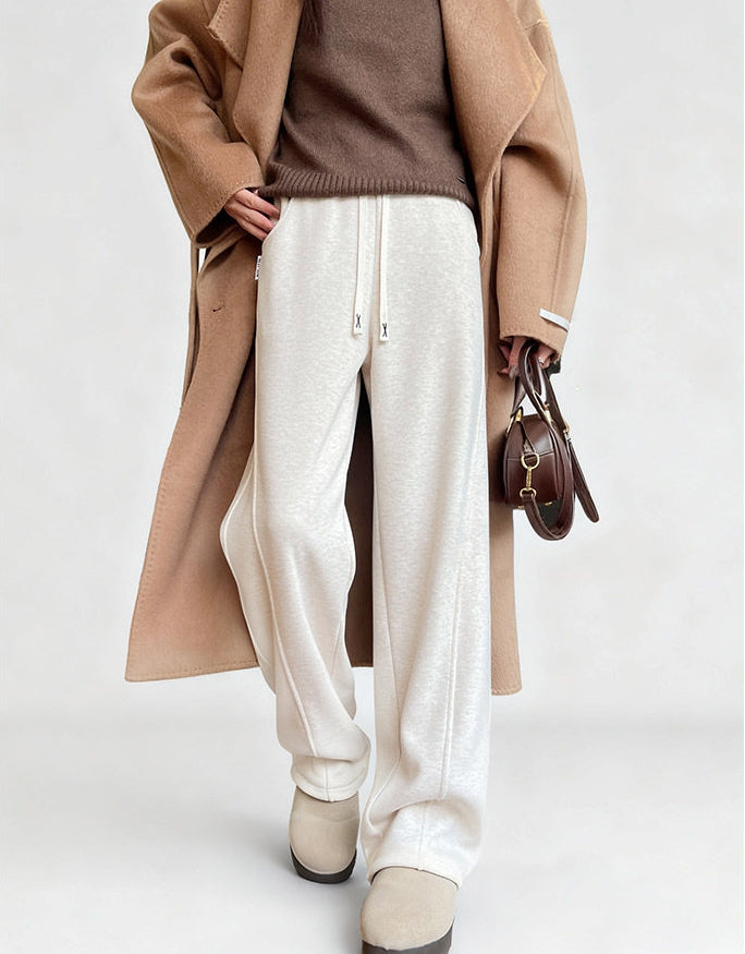 Acetate Wool-Protein Fleece Curved-Leg Pants