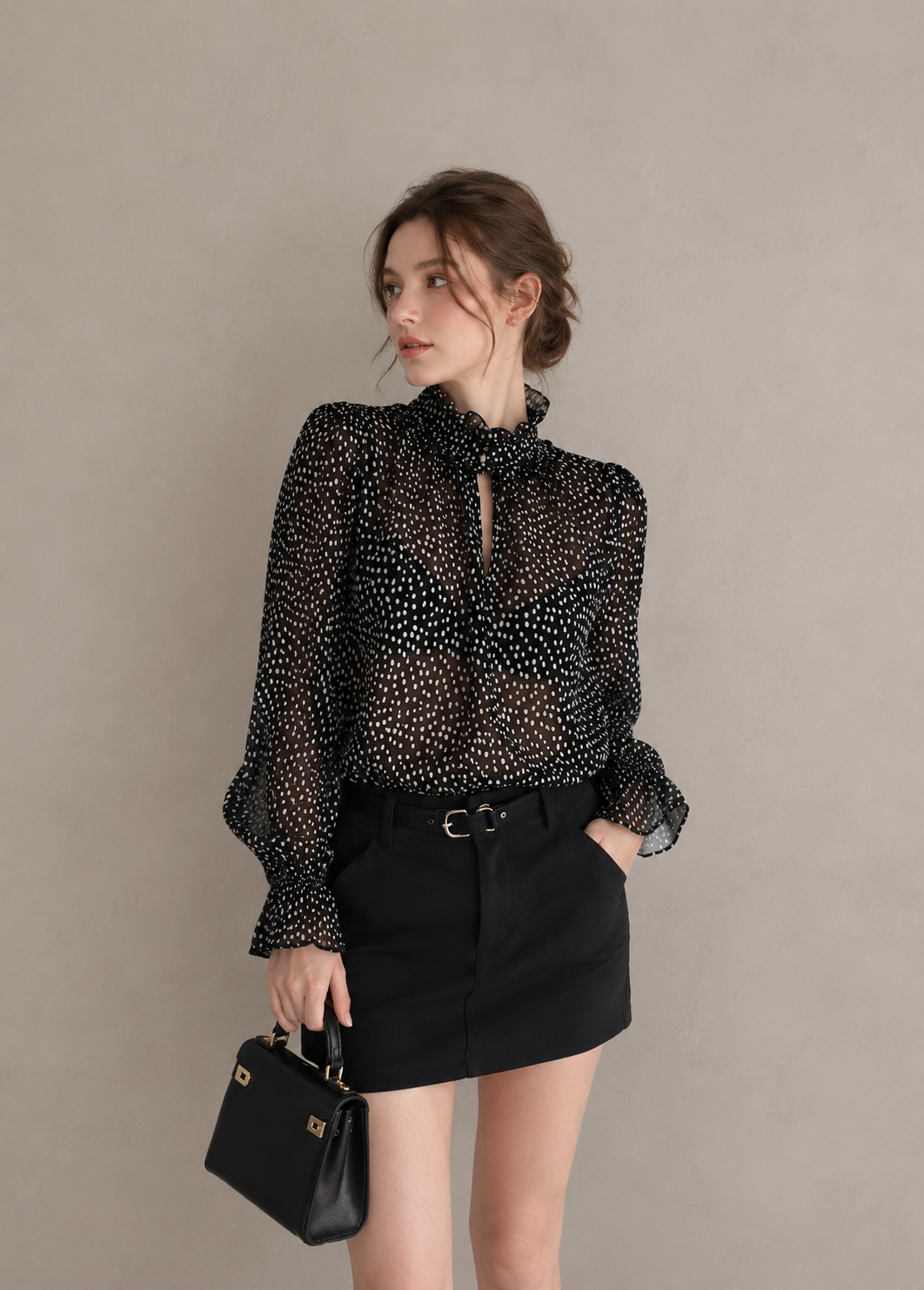 Korean Vintage Polka Dot Chiffon Blouse