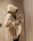 Hooded Thickened Fleece-lined Sweatshirt with Letter Embroidery