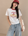 Korean-Style 3D Bread Embroidery Cotton Tee