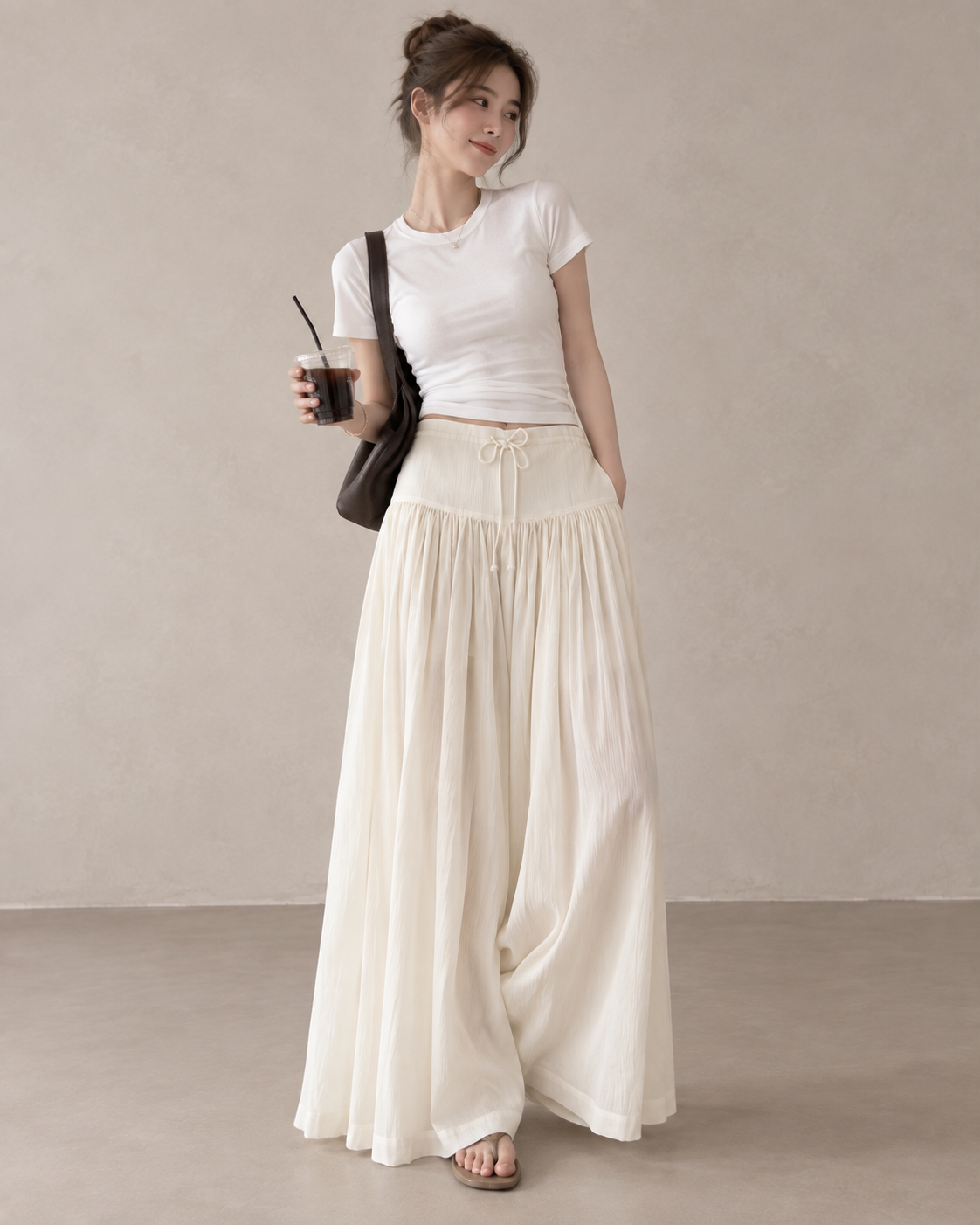 Pleated Waterfall Lyocell Palazzo Pants