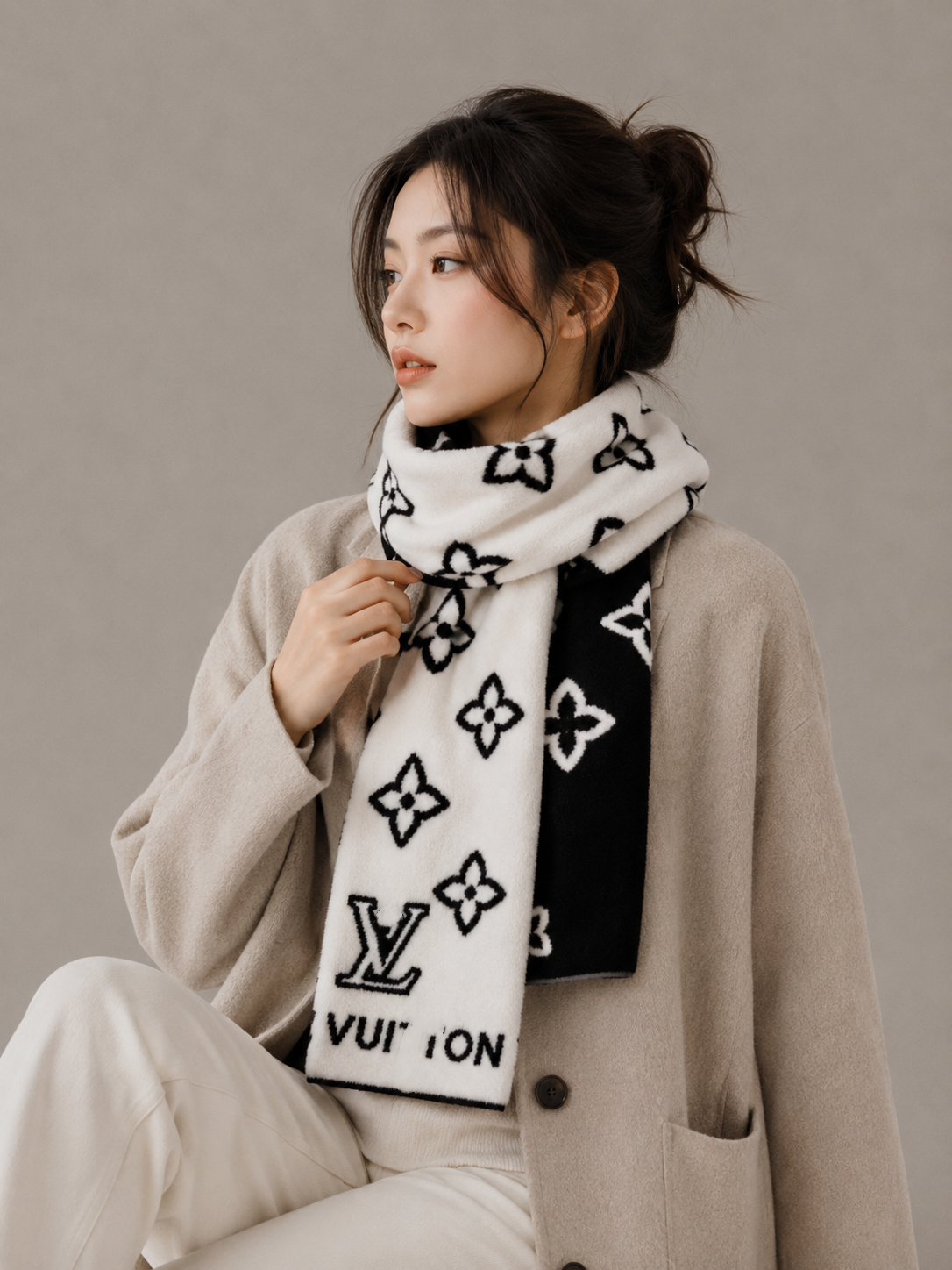 Reversible Cashmere Contrast Letter Scarf
