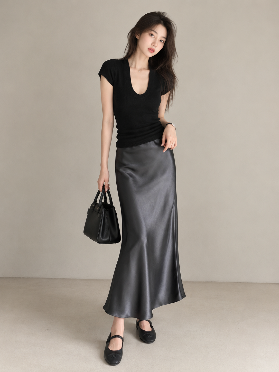 Minimalist Deep U-Neck Knit Top