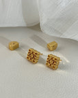 Geometric Hollow Gold 3D Stud Earrings