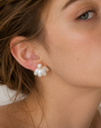 Brushed Petal Pearl Stud Earrings