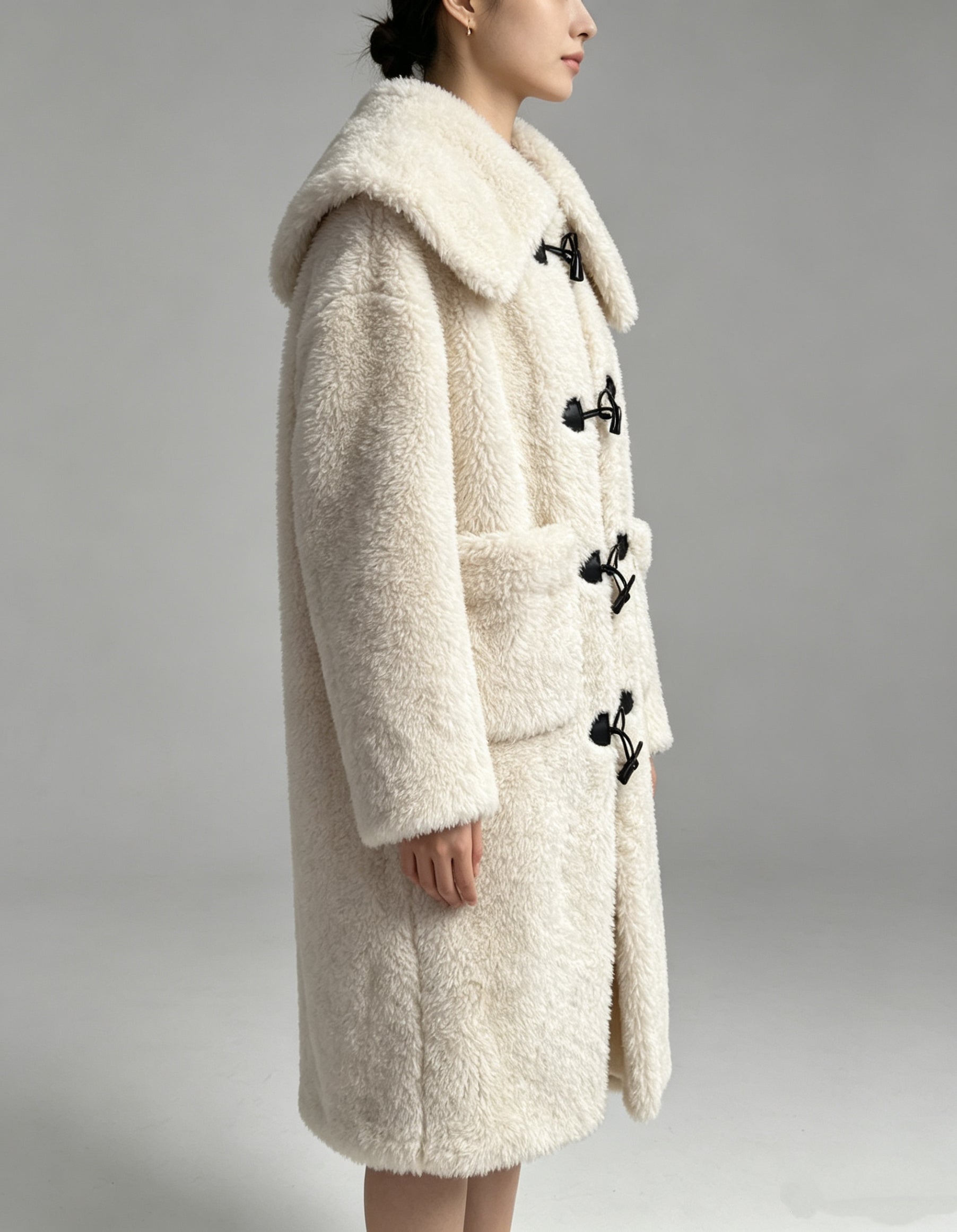 Wool-Blend Eco Faux Fur Mid-Length Coat