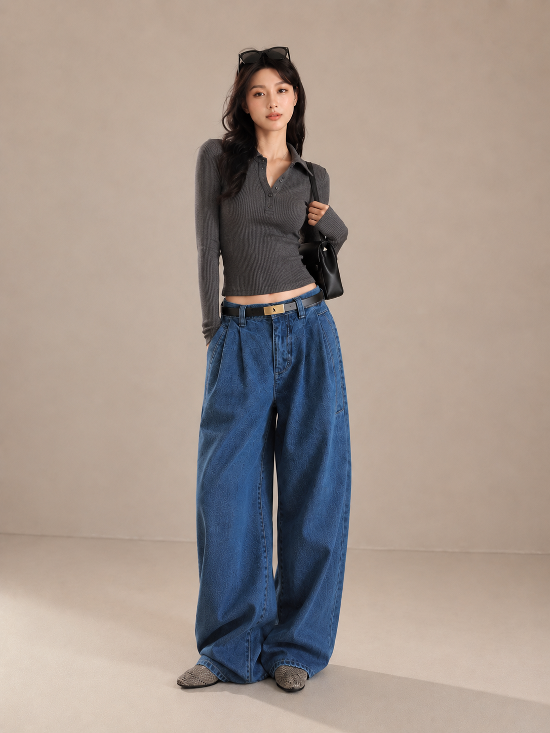 Vintage Double-Pleat Wide-Leg Jeans