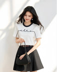 ELLE French-Style Crewneck Contrast Cotton Tee