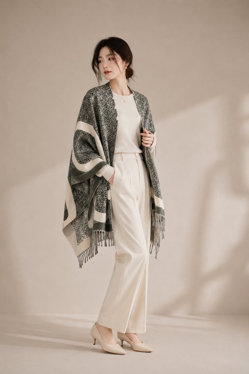 Oversized Double-Sided Cashmere Fringe Wrap