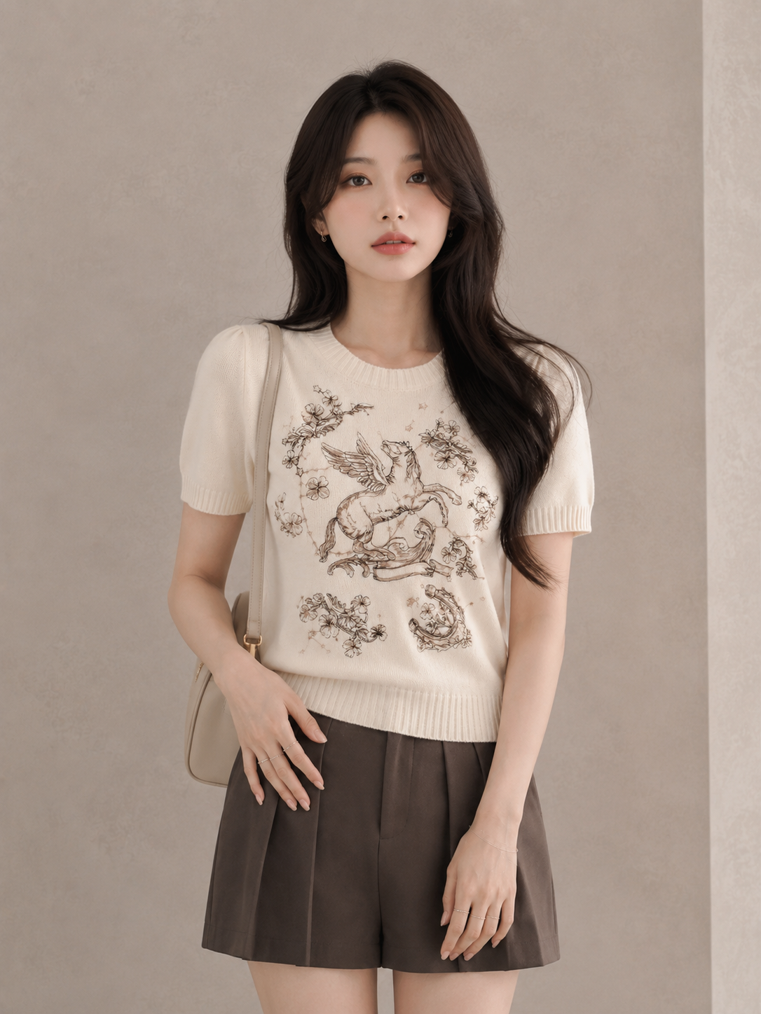 Heavy Embroidered Pegasus Knit Top
