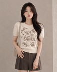 Heavy Embroidered Pegasus Knit Top