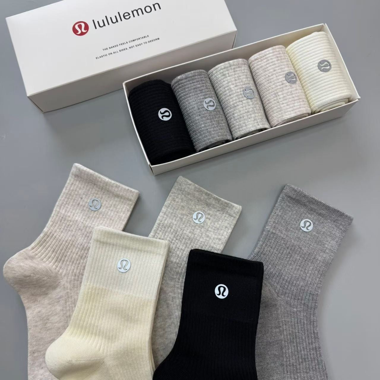 LULU reflective logo cotton socks (5 pairs)