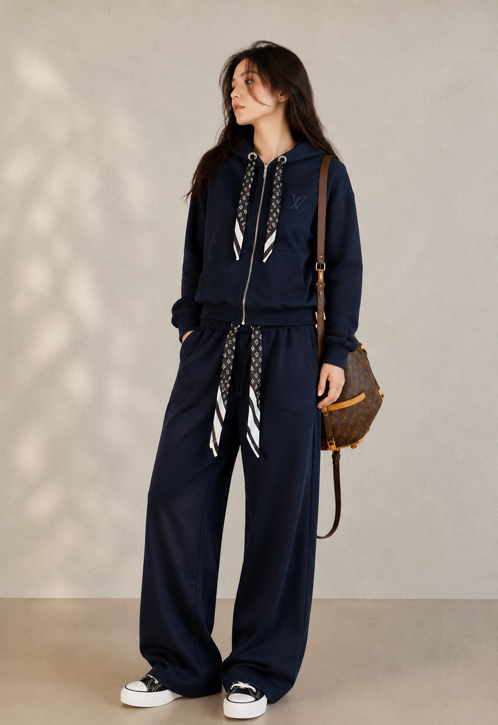 Ribbon Hoodie &amp;amp; Wide-Leg Sweatpants Set