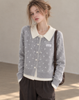 Korean-Style Layered Grey Knit Cardigan