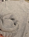 Custom Star-Shaped Rhinestone Button Knit Cardigan