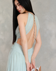 Moonlight Muse Halter Neck Backless Maxi Dress