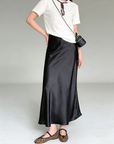 Glazed acetate satin midi skirt