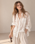 French‑style embroidered jacquard tencel shirt.