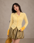 Contrast Wave-Edge Knit Cardigan