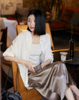 Glazed acetate satin midi skirt