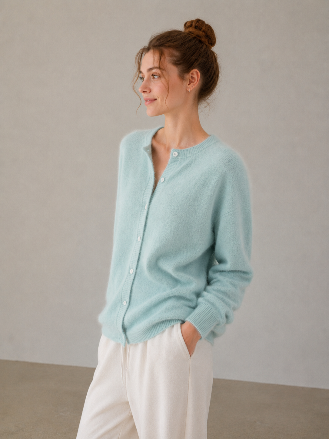 Fluffy Knit Cardigan in Soft Lake Blue