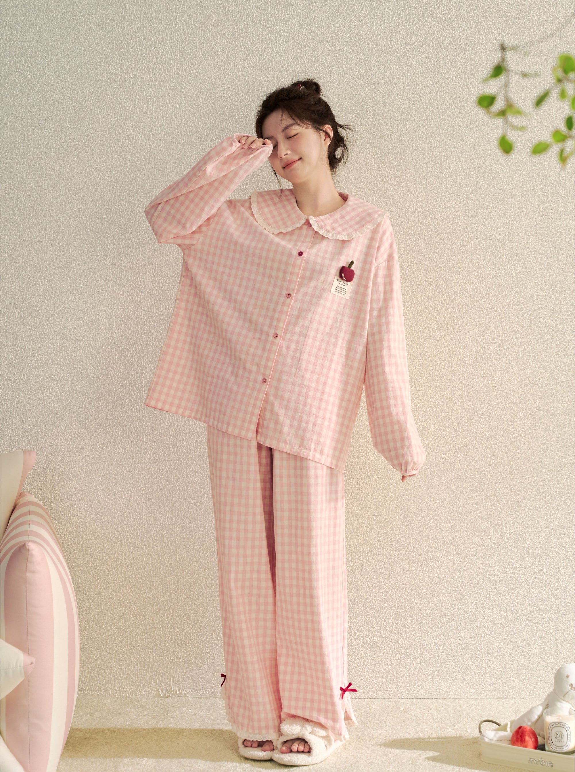 Plus-size cotton Peter collar pajama / lounewear set