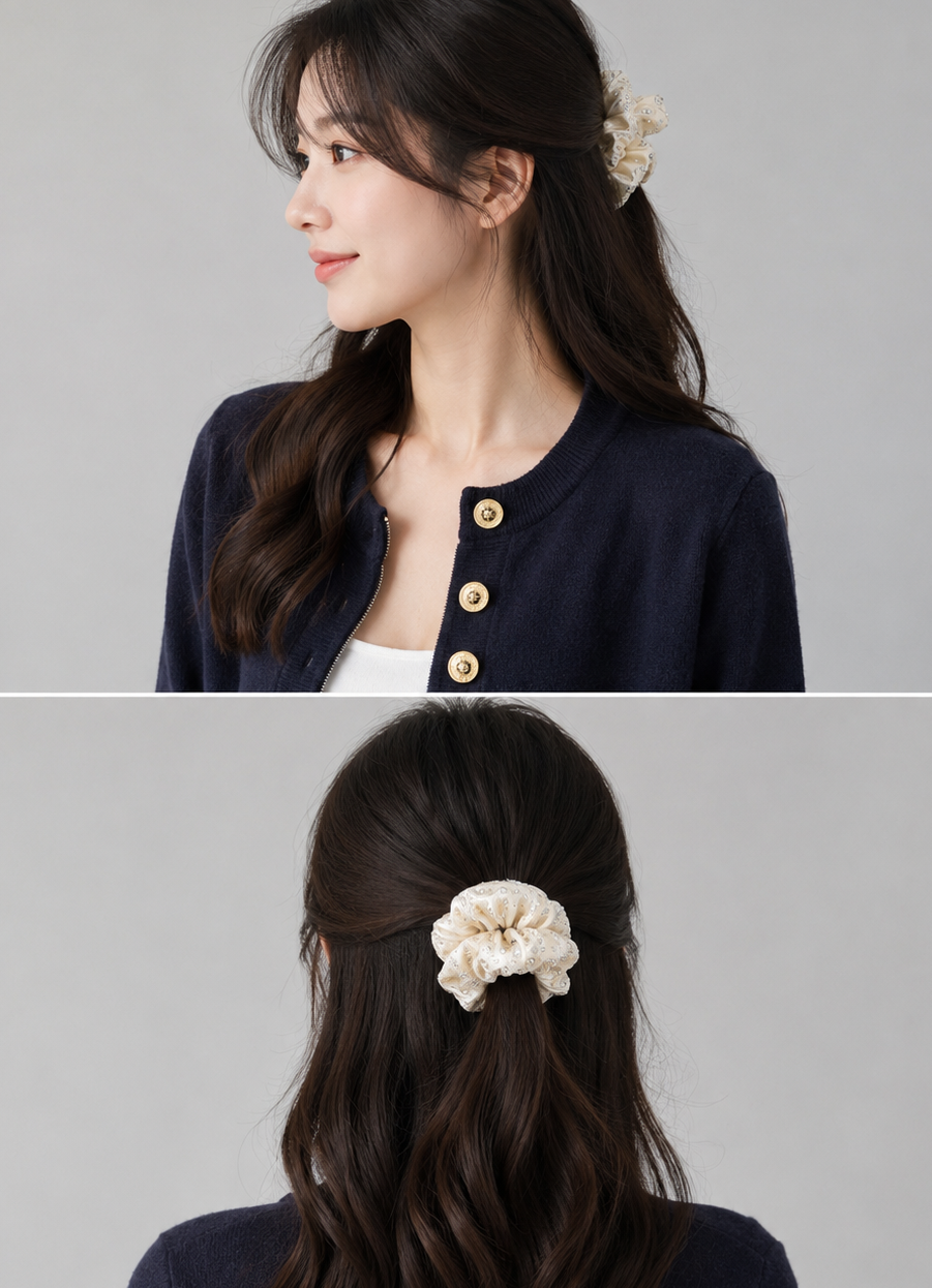 Luxury Korean-Inspired Silk Satin Rhinestone Scrunchie