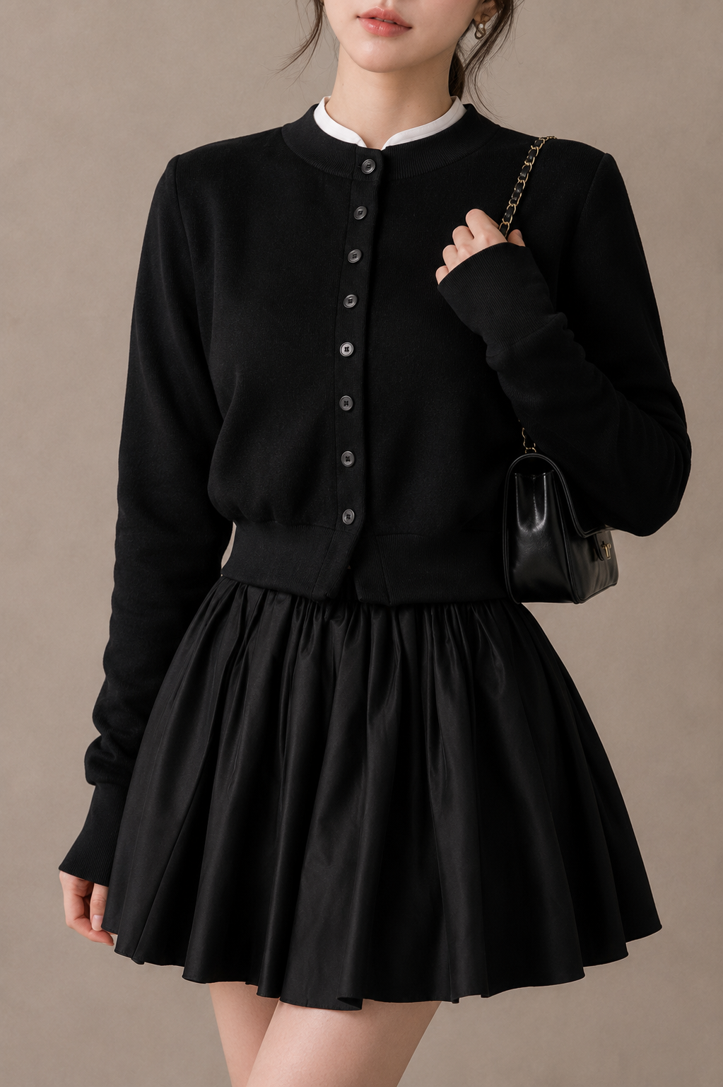 Mock Neck Layered Knit Cardigan