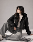 Short Plush Mink-Lined Cropped Hoodie Jacket