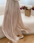 Delicate Pleated Shimmer Wide-Leg Skirt Pants