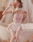 Sweet maid-style open-back lingerie set with built-in padding